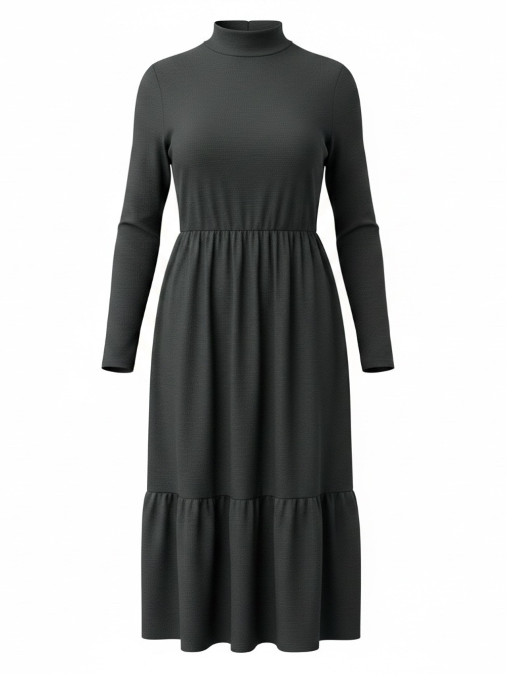 Long Sleeve Mock Neck Tiered Midi Dress - greenish grey